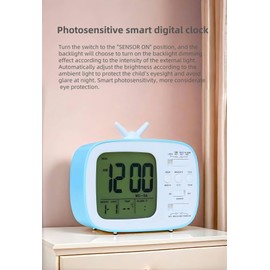 YHFITN Alarm Clock for Kids Bedroom, LCD Digital Clock for Students, Smart Light-Sensing Bedside Clock with Calendar, Snooze, Temperature, and LED Backlight, Ideal for Birthday/Kid's Gift (Pink)
