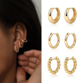 MIDEEO Gold/Silver Hoop Earrings for Women, 14K Gold Plated Twisted Huggie Hoop Earrings Hypoallergenic Thick Open Lightweight Chunky Hoop Earrings Jewelry for Gifts