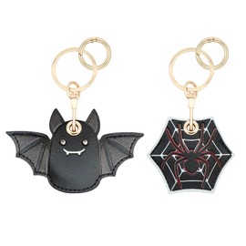 XEEWEN 2 Pack for Airtag Cute Keychain Holder, Kawaii Leather Black Spider Bat Key Ring Hidden Case Cover