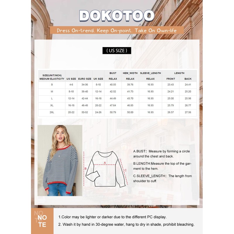 Dokotoo Womens Round Neck Sweaters Fashion Fall Striped Color Block