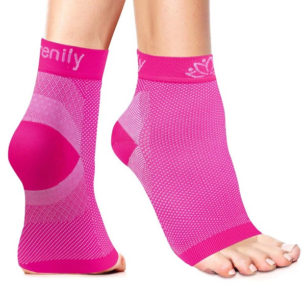Serenily Plantar Fasciitis Socks - Toeless Socks, Arch support socks for Foot Pain Relief & Plantar Fasciitis. Ankle Compression Socks for Achilles Tendinitis. Foot Sleeve for Women & Men (Pink L/XL)