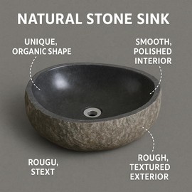 Casafoyer Basin River Stone Oval -Stylish Natural Stone Wash Basin for Bathroom or Washroom-Smoothly Polished Inner Surface-Drain Hole 1.8" (Large)