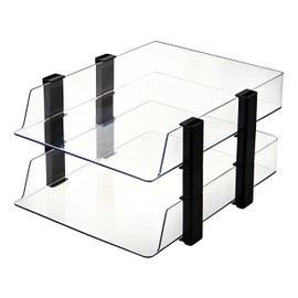 RHONZHAO Clear Stackable Paper Tray, 2-Tier Desk Organizer for Office