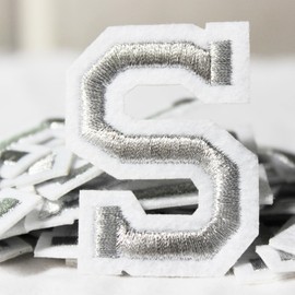 52pcs Alphabet A to Z Patches, Iron On Letters Patches for Clothing, Super Glue, Iron On Embroidered Patch Applique for Jeans, Hats, Bags. (White)