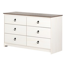South Shore Plenny 6-Drawer Double Dresser White Wash and Weathered Oak