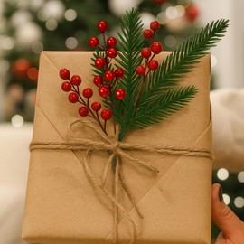 Norme 40 Pcs Christmas Floral Picks Christmas Greenery for DIY Gift Wrapping Plants Red Berry Pine Branches Artificial Picks and Sprays Stems Pine Sprigs for Crafts Wreath Garland Decor(Elegant Style)