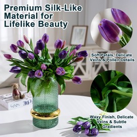 Bailikang 20PCS Fake Tulips Artificial Tulip Silk Flowers Fake PU Bouquet Artificial Flowers Faux Flowers with Gift Box Soft Faux Tulips Bouquets Arrangements for Party Wedding Home