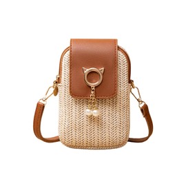 SOLY HUX Women's Straw Woven Crossbody Bags Phone Purse Wallet Boho Vacation Mini Sling Bag Beige One Size
