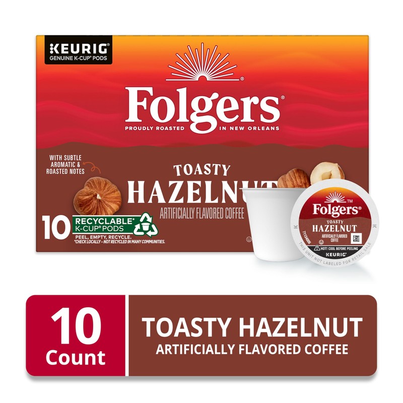 Folgers Toasty Hazelnut Artificially Flavored Coffee, Keurig K-Cup Pods, 10