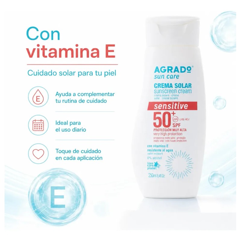 Bloqueador Solar Sensitive Spf50+ Vitamina E Agrado 250 Ml