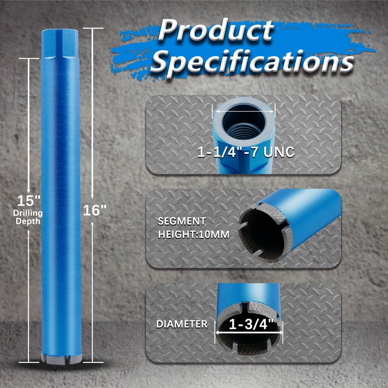 HBKEEN 1-3/4" Wet Diamond Core Drill Bits for Concrete with