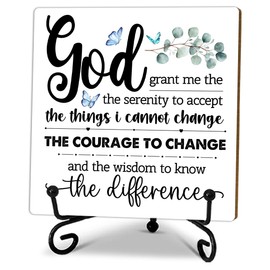 5’’ God Grant Me The Serenity Wooden Plaque With 1 Metal Support - Christian Gifts Inspirational Religious Wood Sign For Friends Family - Bible Verse Tabletop Decor For Home Desk Room Office Shelf-A07