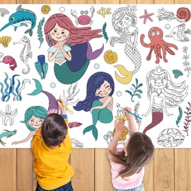 K-NMLHL Coloring Poster for Kids- Mermaid Large Coloring Sheets - Coloring Posters for Wall - Classroom Home Birthday Party Supplies Favor - Big Huge Coloring Poster43.3 x31.4 (Mermaid)