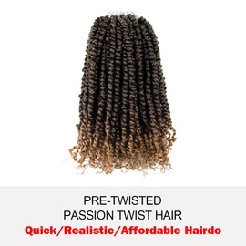 WUDAS Short Passion Twist Hair 12 Inch Pre-twisted Passion Twists Crochet Hair Ombre Honey Blonde Pre-looped Synthetic Crochet Braids (7 Packs,T27)