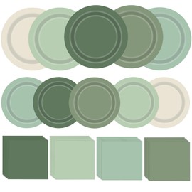 WIQEDOHA Sage Green Birthday Party Decorations 98pcs Gradient Sage Green Paper Plates and Napkins for Baby Shower Birthday Wedding Party Supplies and Decorations