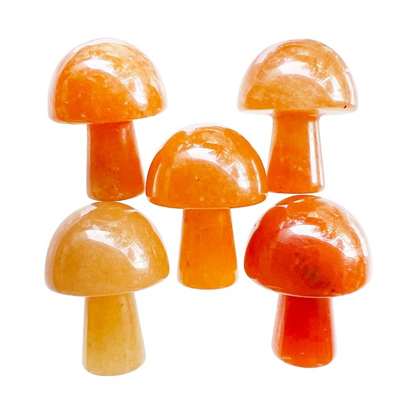Neyisaa 5Pcs Mini Mushroom Shaped Gemstone Statue Figurine, Carved Crystal