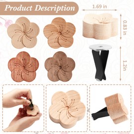 Zubebe Aroma Wood Essential Oil Diffuser 4 Packs Minimalistic Decor Car Air Freshener Flower Diffuser with Aromatherapy Clip for Car Office Bedroom