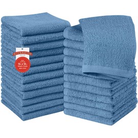 RIVERSIDE 24 Pack Washcloths Set - 100% Cotton [12x12 Inches] - Soft, Quick-Dry & Highly Absorbent Face Towels - Perfect for Bathroom, Gym, Hotel, Spa & Travel - Medium Blue