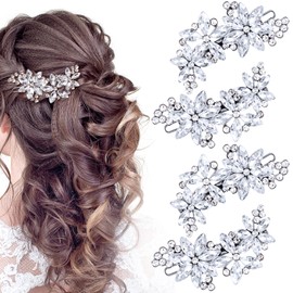 YUANYIJIA 4 Pcs Rhinestone Flower Hair Clips, Crystal Flower Hair Pins, Silver Wedding Hair Barrettes Hair Accessories for Women, Bridal, Brides, Wedding