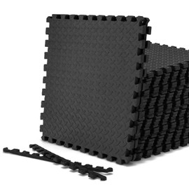 Tangkula 36 Tiles Exercise Flooring Mats with Border, Non-Slip EVA Foam Protective Mats, Elastic Puzzle Play Mats, 1/2" Interlocking Floor Mats for Home Gym, Fitness Room, Workshop Equipment(Black)