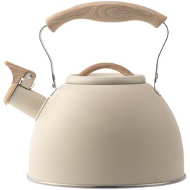 Whistling Stove Tea Kettle Food Grade Stainless Steel Teapot, Hot Water Fast to Boil With Wood Pattern Anti-slip Handle-3.2 Quart