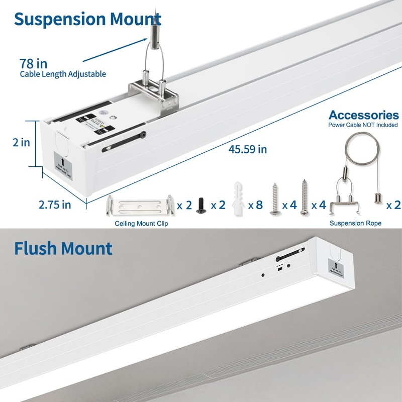 DAKASON 4FT Linkable LED Linear Light, 40W Replacing 120W, 3000K/4000K/5000K