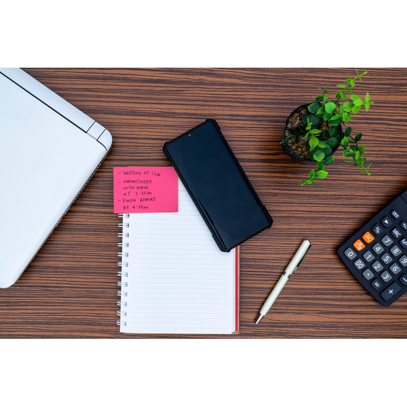 3 Pads of 100 Neon Pink Sticky Notes 76mm x