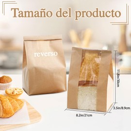 U Chef Set de 30 Bolsas de Papel Kraft para Pan, Bolsas de Galletas de 21x30 cm, Bolsas de Almacenamiento de Pan Caseras con Ventana Transparente y Calcomanías de Sello de Etiqueta