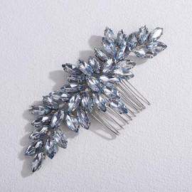 Teyglen Mint Blue Crystal Bridal Hair Comb Full Rhinestone Wedding Hair Piece Bridal Headpiece Rhinestone Hair Accessories for Women Hairpieces (Mint blue)