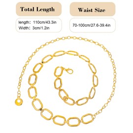 Gold Chain Belt for Women, Adjustable Metal Gold Waist Chains, Chunky Thick Chain Belly Link Belt for Dresses Jeans(Big Size)