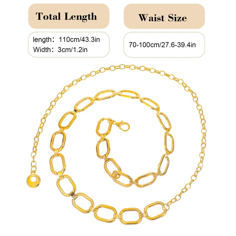 Gold Chain Belt for Women, Adjustable Metal Gold Waist Chains,