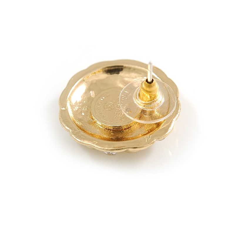 Crystal Round Quilted Dome Shape Stud Earrings in Gold Tone