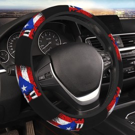 ZJHFSGMY Puerto Rico Flag Steering Wheel Cover, Universal Fit, 15-Inch Diameter, Neoprene, Multicolor