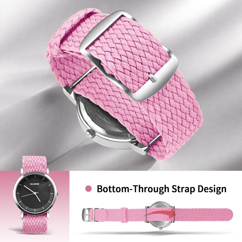 ULLCHRO Unisex Perlon Nylon Bracelet with Stainless Steel Silver Buckle,