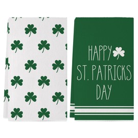 St Patricks Day Kitchen Towels, Lucky Green Shamrock Clover Happy St Patricks Day Dish Towels 18x26 Inch Spring Holiday Decorations Home Party Decor Kitchen Hand Towels Drying Dishcloth Set of 2