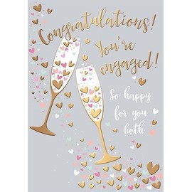 Words and Wishes Open Engagement Congratulations Card - Champagne Toast and Hearts with Gold Foil - Eco-Friendly - Made in the UK