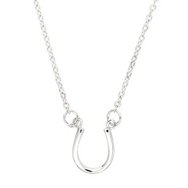 Sterling Silver Rhodium Plated Good Luck Symbol Simple Tiny Horseshoe with Polished Necklace