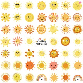50PCS Sunshine Stickers,Sun Stickers,Teens Boys and Girls Sticker Pack Vinyl Skateboard Guitar Door Laptop Luggage Car Bike Water Bottle Birthday Party Supplies Stickers
