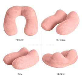 MOCOCITO Travel Pillow Inflatable Neck Pillow Ergonomic Inflatable Made Washable Cushion Cover Neck Pillow Compact Ideal for Travel by Car, Plane, Train, Office, Family (Pink)