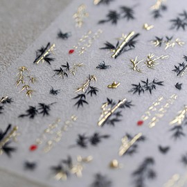 Jremg Chinese Classical Element Bamboo Nail Stickers 5D Embossed Gold Black Ink Bamboo Nail Decals Self-Adhesive Butterfly Chinese Characters Nail Art Supplies Nail Design for Women Girls Nail Art