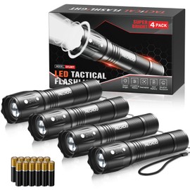 LED Flashlights High Lumens 4 Pack, Powerful Tactical Flashlight With 3 Modes, Pocket Small Flash Light, Waterproof Zoomable Flashlights for Home Emergencies, Camping Essentials (Battery Included)