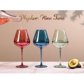 Physkoa Colored Wine Glasses Set 6-18oz HandBlown Multicolor Wine Glasses With Long Stem&Large Bowl,Colored Glassware for Birthday,Wedding,Anniversary