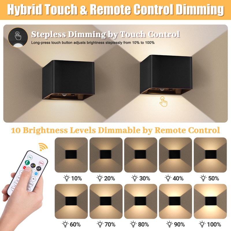 Yochoice Motion Sensor Wall Sconces with Remote Control, 6000mAh Black