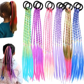 EUPSIIU Pack of 12 Colourful Hair Strands Children's Colourful Braided Hair Pieces Twist Braid with Elastic Rope Band Colour Gradient Girls Hairpiece Band for Party Festival Decoration Gifts (Pack of