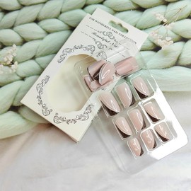 Valentine's Day Press on Nails French Tip Fake Nails Medium Square False Nails Glitter Design Glossy Love Heart Acrylic Glue on Nails Pink Stick on Artificial Nails for Women Valentines Nails 24Pcs