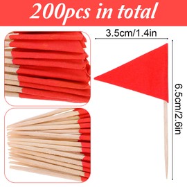 DOPENSPI 200PCS Solid Red Toothpick Flags, Small Mini Plain Blank Writable Red Triangle Stick Golf Cupcake Toppers Flag Toothpicks for Party Wedding Appetizers Buffet DIY Decorations