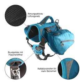 Kurgo Dog Saddlebag Backpack, Back Pack Dog Harness, Hiking Pack for Dogs, Packs for Pets to Wear, Camping & Travel Vest Harness, Reflective, Lightweight, Baxter Pack, for Medium & Large Pets