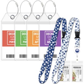Carnival Cruise Luggage Tag Holders (4 Pack) & Lanyards (2 Pack), Large, Clear & Waterproof, Cruise Essentials 2025-2026 for Ship Cards & Baggage – Durable Travel Accessories (Blue and White)
