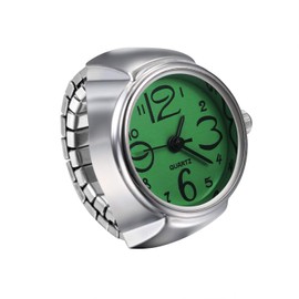 JewelryWe Ring Watch Finger Watch Men Women Round Analogue Quartz Elastic Alloy Ring Watch Ring, Green, Festive Occasions