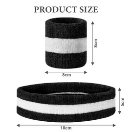 Flintronic Pack of 3 Sweatbands Wrist, Absorbent Wrist Sweatbands for Men and Women, Fitness Arm Sweatband Set with Sweatband Headband for Handball Football, Black and White